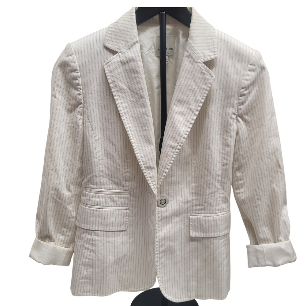 Anne Klein Suits Womens‎ Blazer Jacket Sz 2 Pinstripe White Button Front Classic